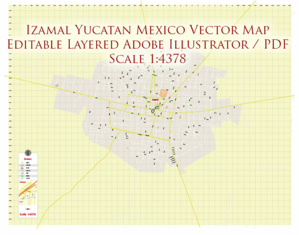 Izamal Yucatan Mexico Vector Map High Detailed editable layered Adobe Illustrator + PDF
