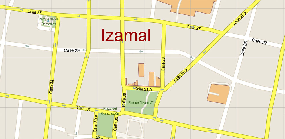 Izamal Yucatan Mexico Vector Map High Detailed editable layered Adobe Illustrator + PDF