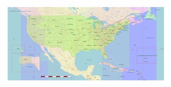USA Adobe Illustrator vector map in English - HIGH DETAILED, colored, layered