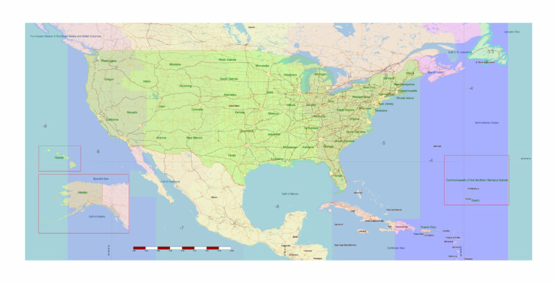 USA Adobe Illustrator vector map in English - HIGH DETAILED, colored, layered