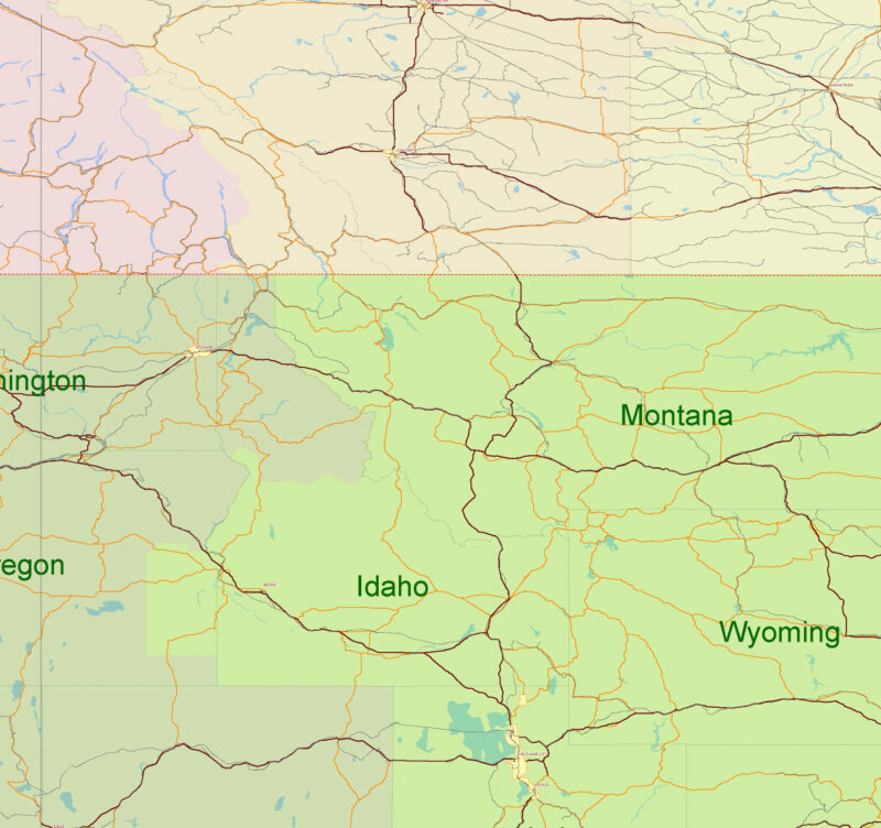 USA Adobe Illustrator vector map in English - HIGH DETAILED, colored, layered
