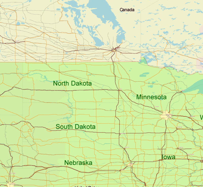 USA Adobe Illustrator vector map in English - HIGH DETAILED, colored, layered