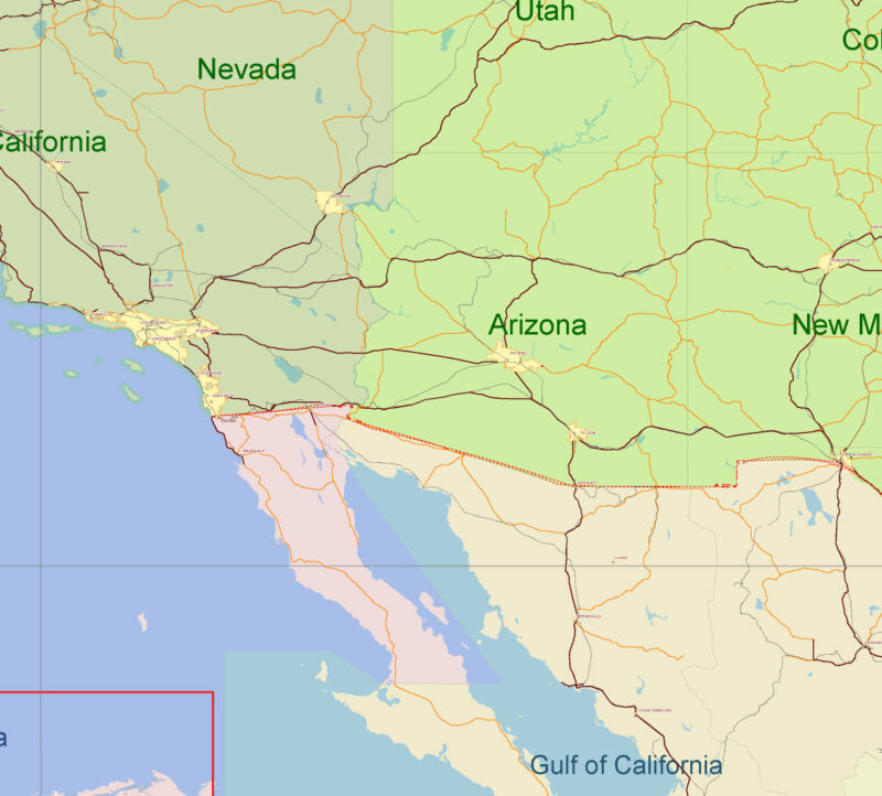 USA Adobe Illustrator vector map in English - HIGH DETAILED, colored, layered