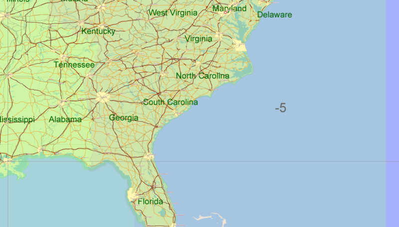 USA Adobe Illustrator vector map in English - HIGH DETAILED, colored, layered