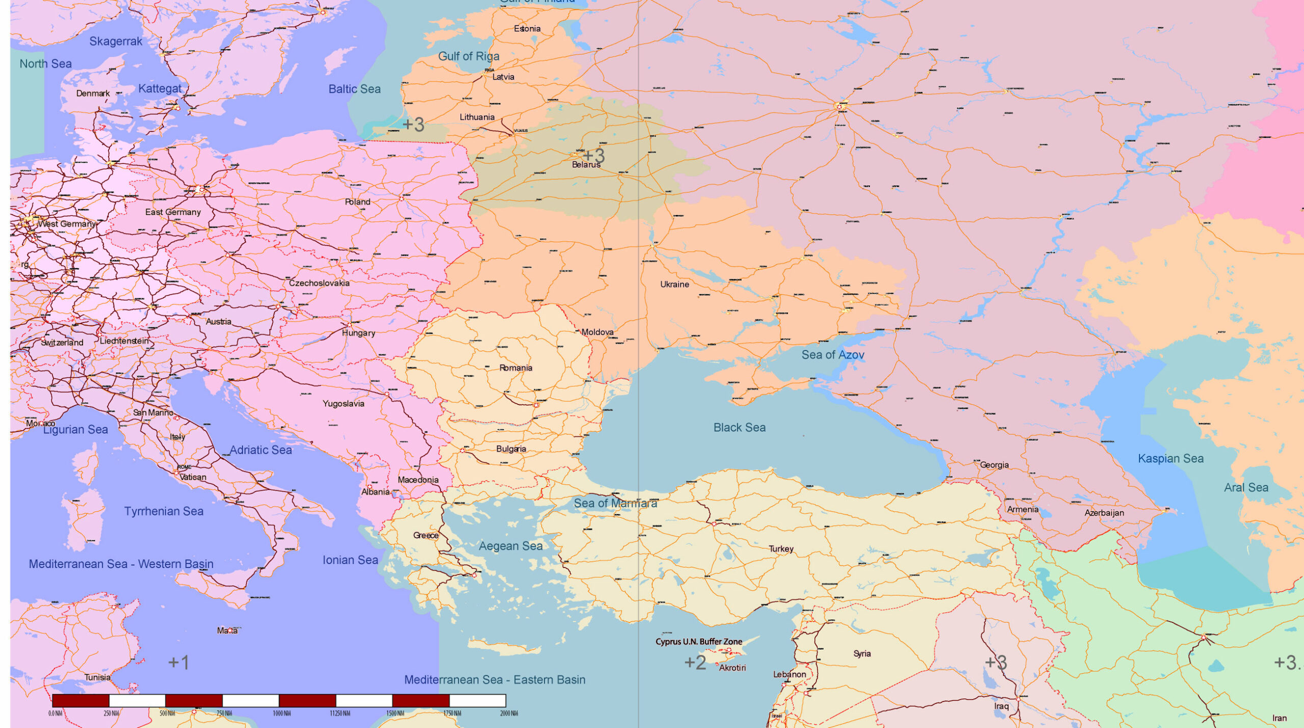 Soviet Union and Eastern Europe in 1977 vector map editable layered Adobe Illustrator