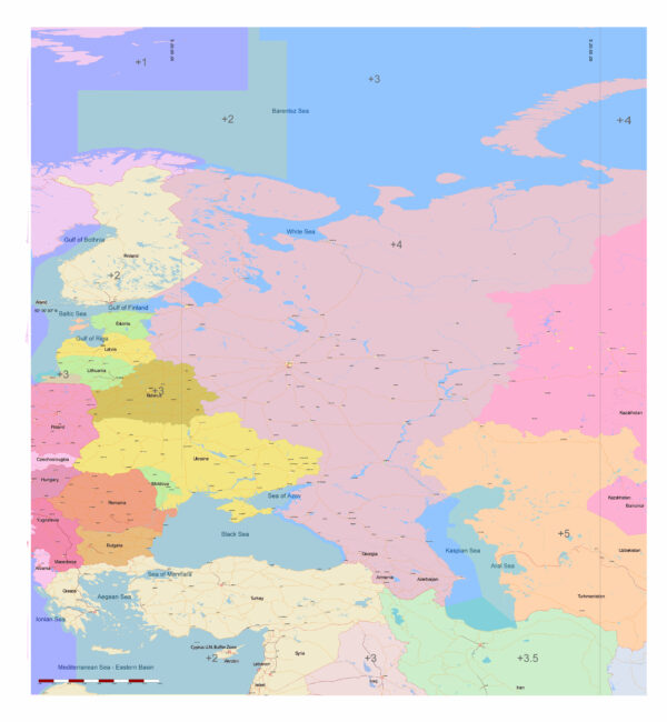 USSR Western Part Russian Federation Vector Strategic Map, with Moscow in the middle 1977, COLORED Adobe Illustrator