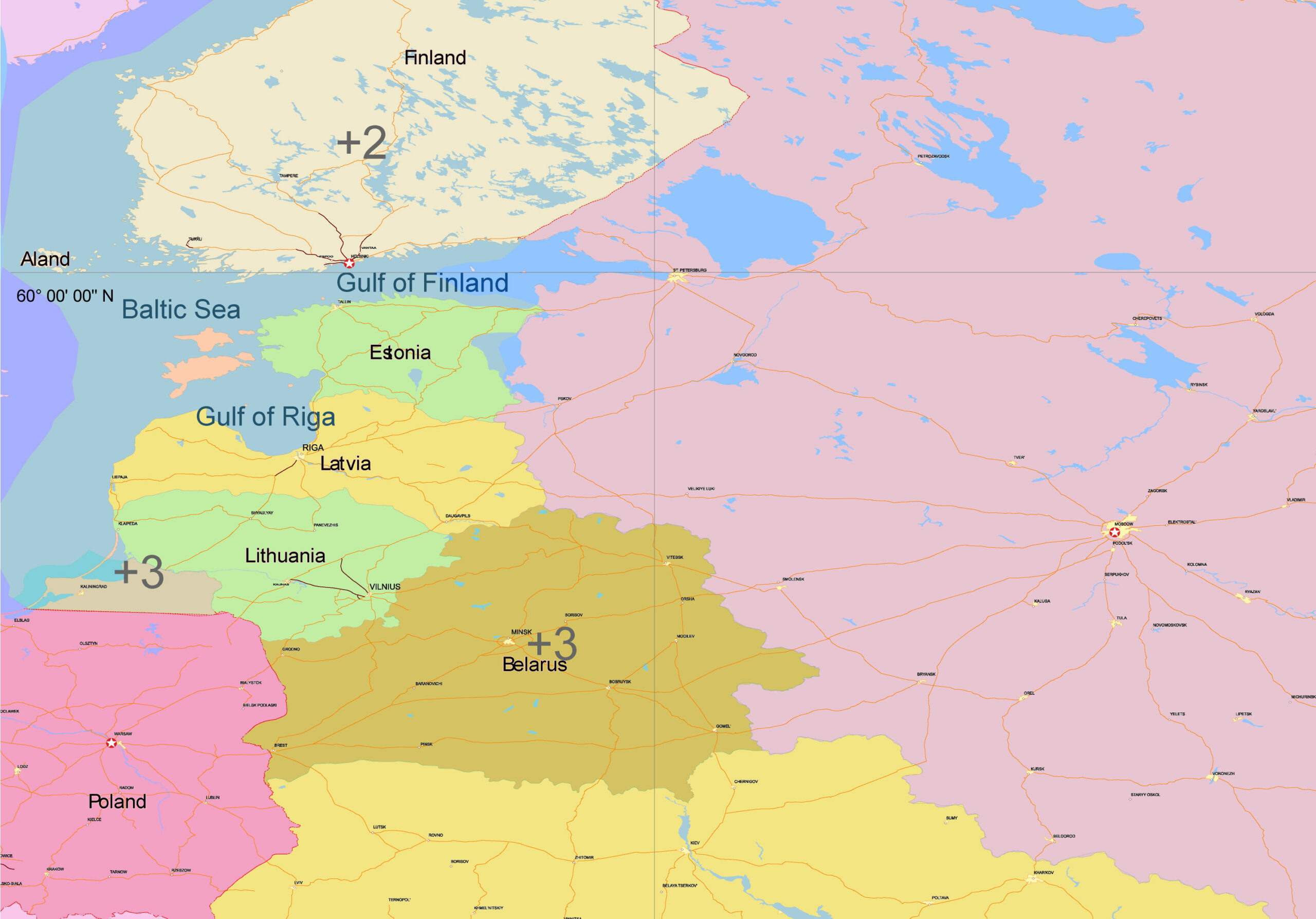 USSR Western Part Russian Federation Vector Strategic Map, with Moscow in the middle 1977, COLORED Adobe Illustrator