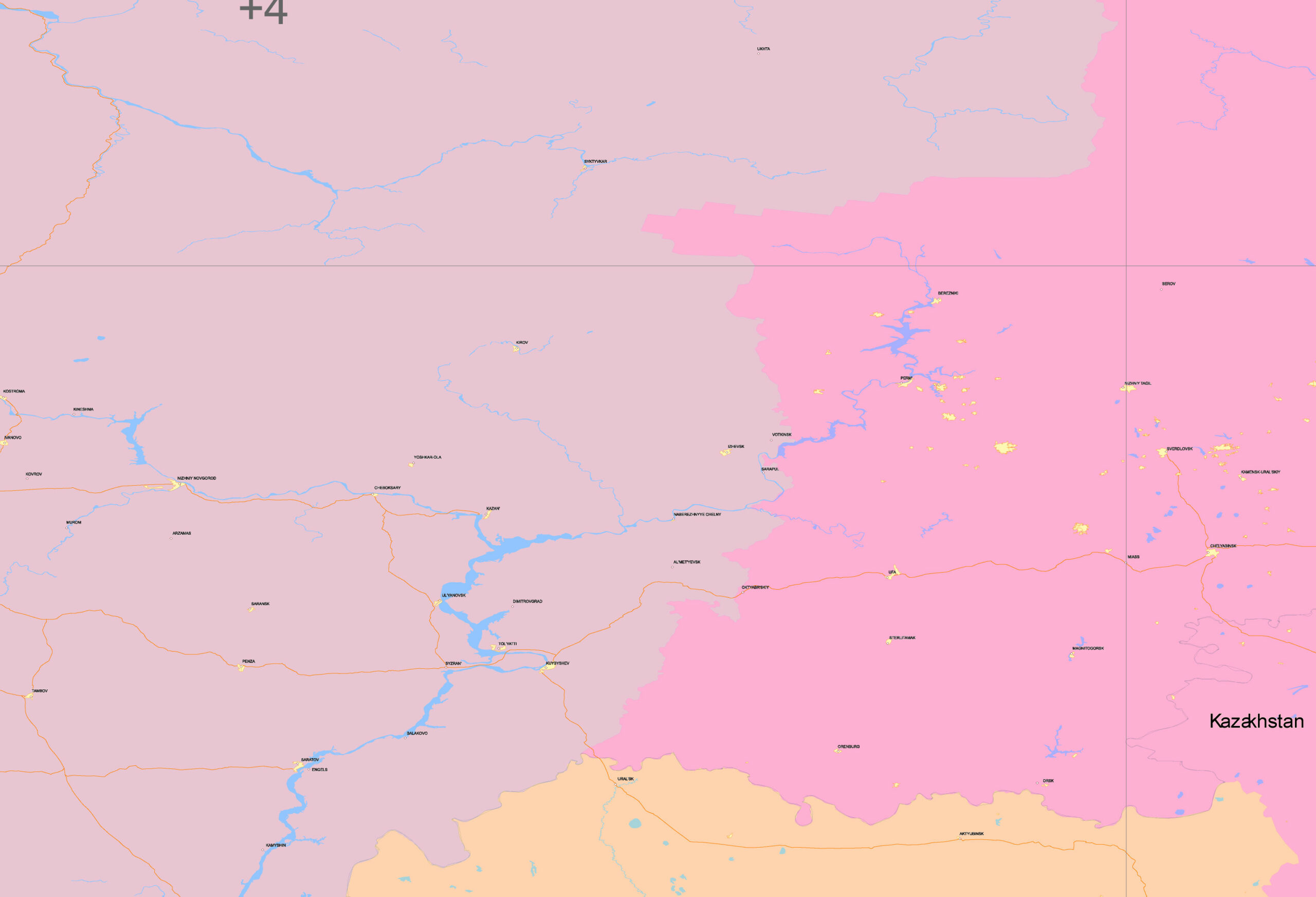 USSR Western Part Russian Federation Vector Strategic Map, with Moscow in the middle 1977, COLORED Adobe Illustrator
