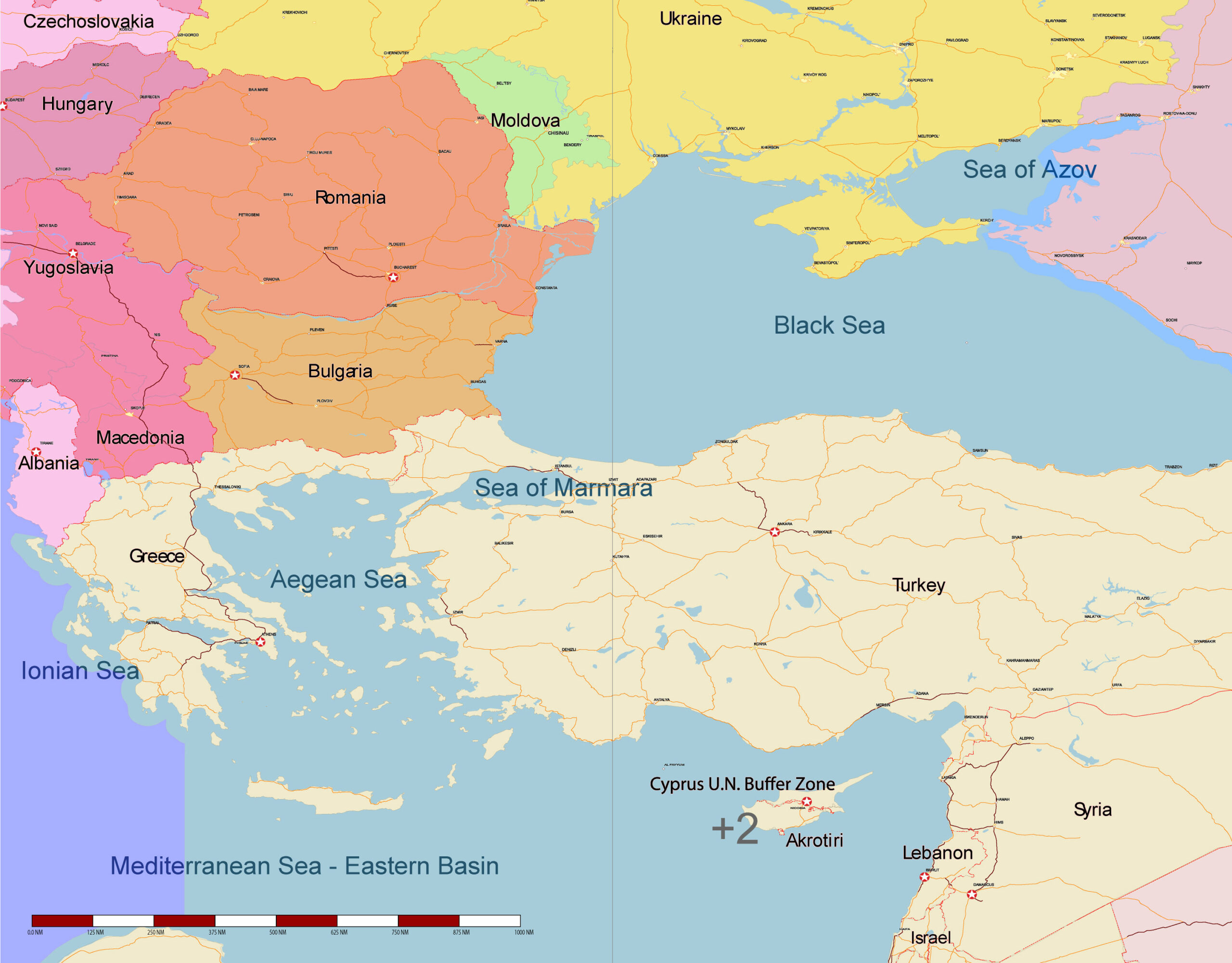 USSR Western Part Russian Federation Vector Strategic Map, with Moscow in the middle 1977, COLORED Adobe Illustrator