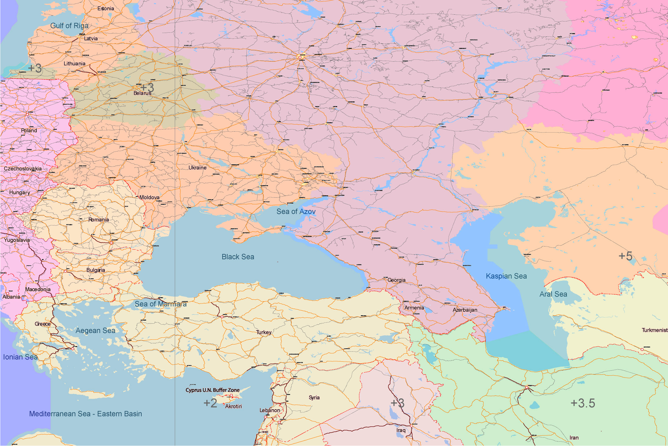 Soviet Union 1977 Transport Vector Map, COLORED Adobe Illustrator