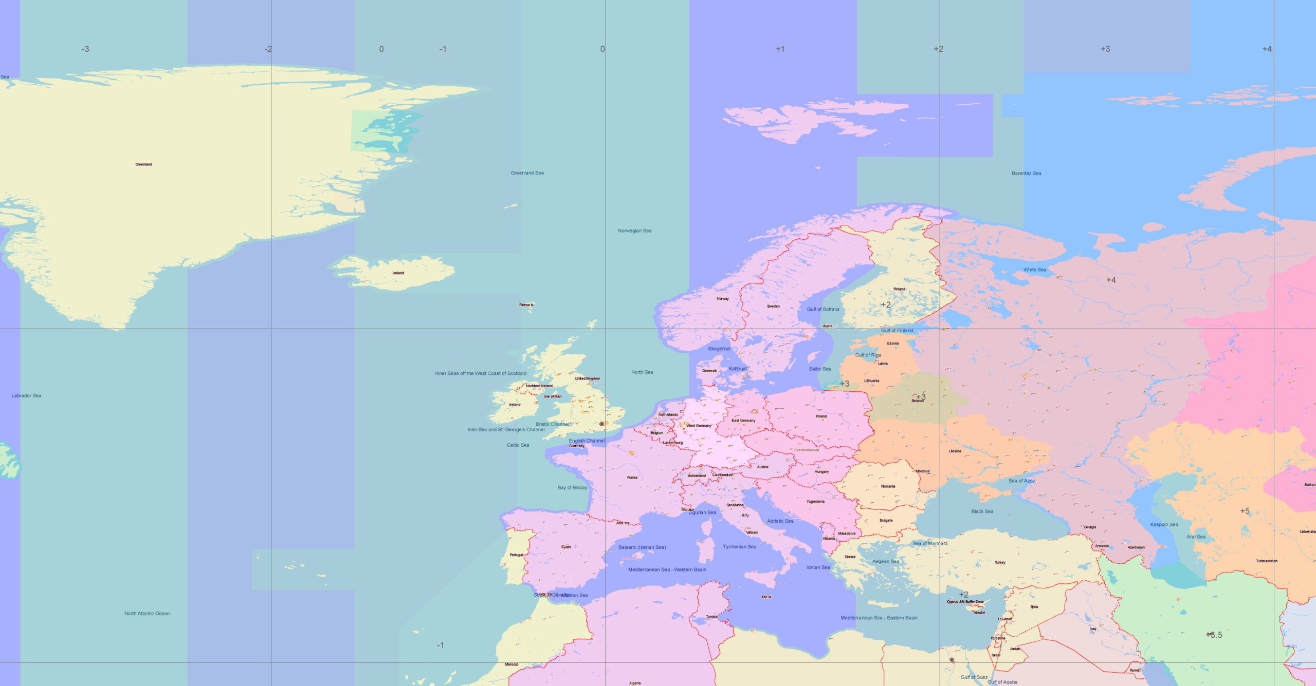 World 1977 Vector Map, indicating KGB world locations, Adobe Illustrator
