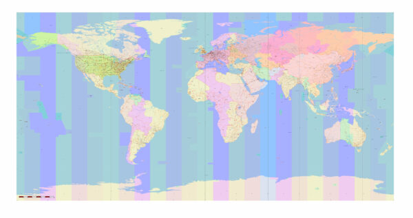 World 1977 Vector Map, High Detailed Road Map in Adobe Illustrator
