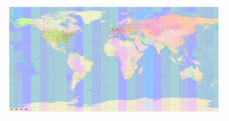 World 1977 Vector Map, High Detailed Road Map in Adobe Illustrator