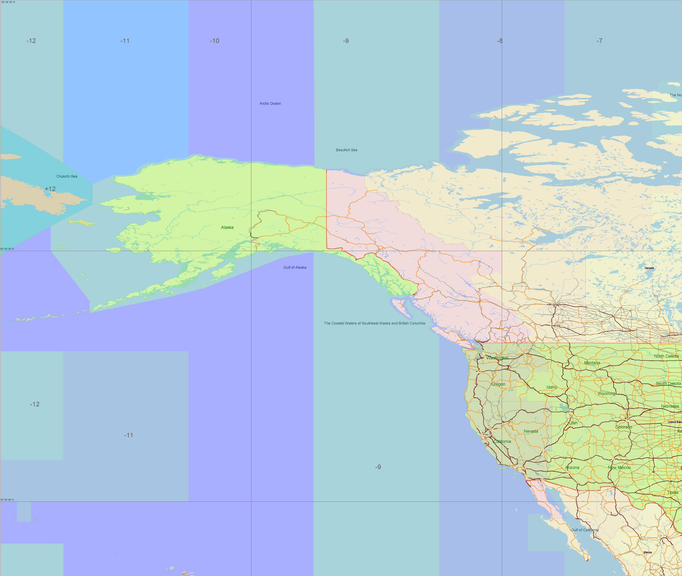 World 1977 Vector Map, High Detailed Road Map in Adobe Illustrator