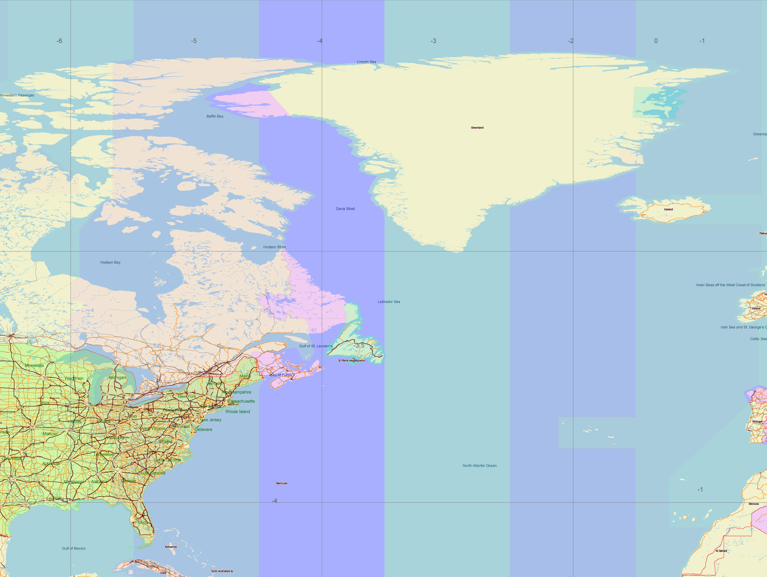 World 1977 Vector Map, High Detailed Road Map in Adobe Illustrator