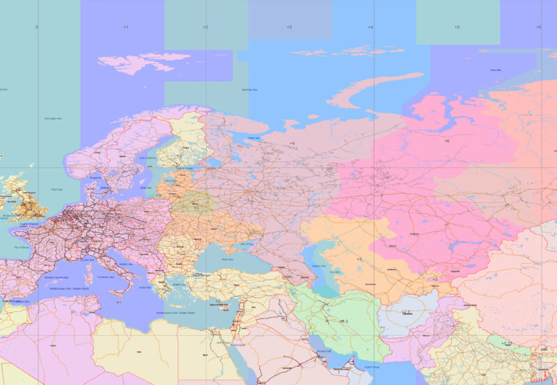 World 1977 Vector Map, High Detailed Road Map in Adobe Illustrator