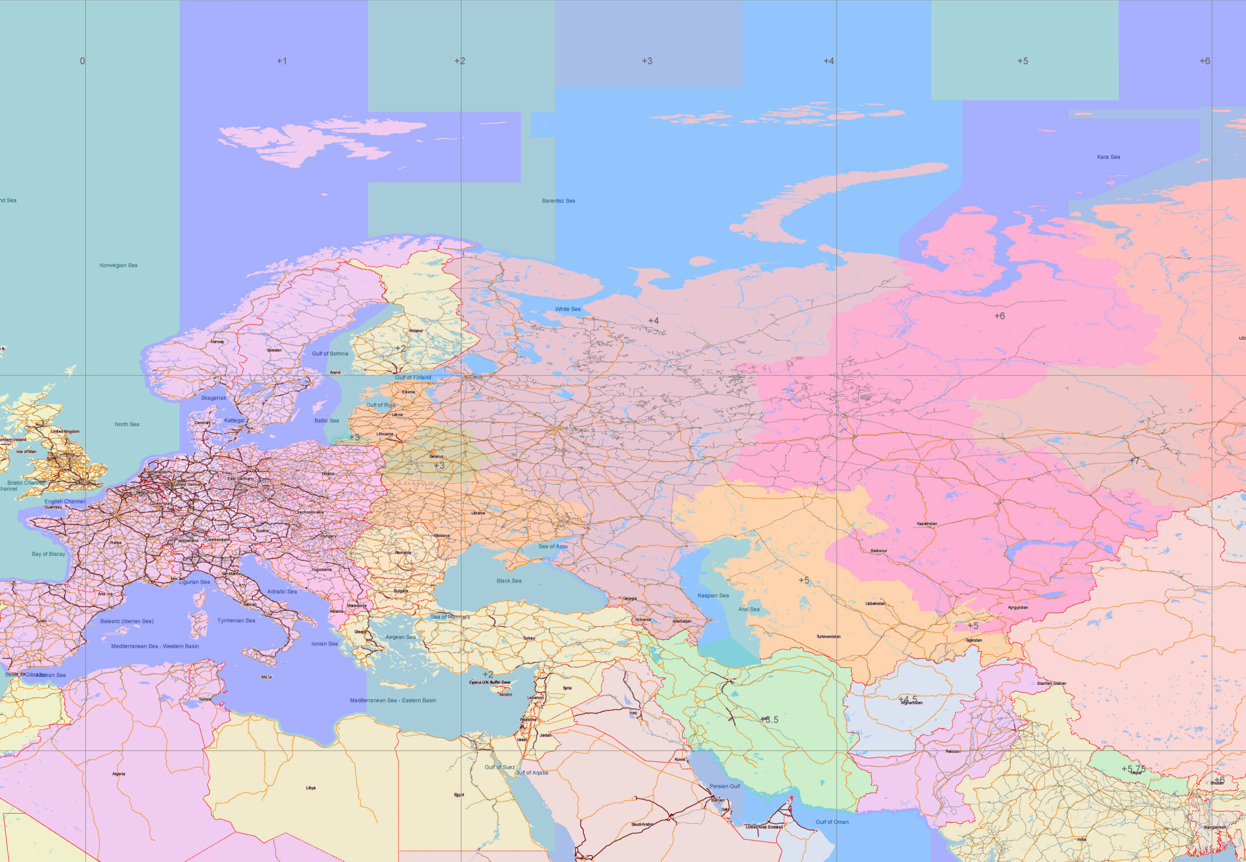 World 1977 Vector Map, High Detailed Road Map in Adobe Illustrator