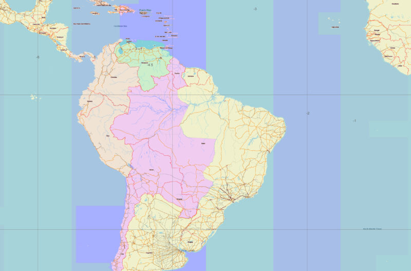 World 1977 Vector Map, High Detailed Road Map in Adobe Illustrator