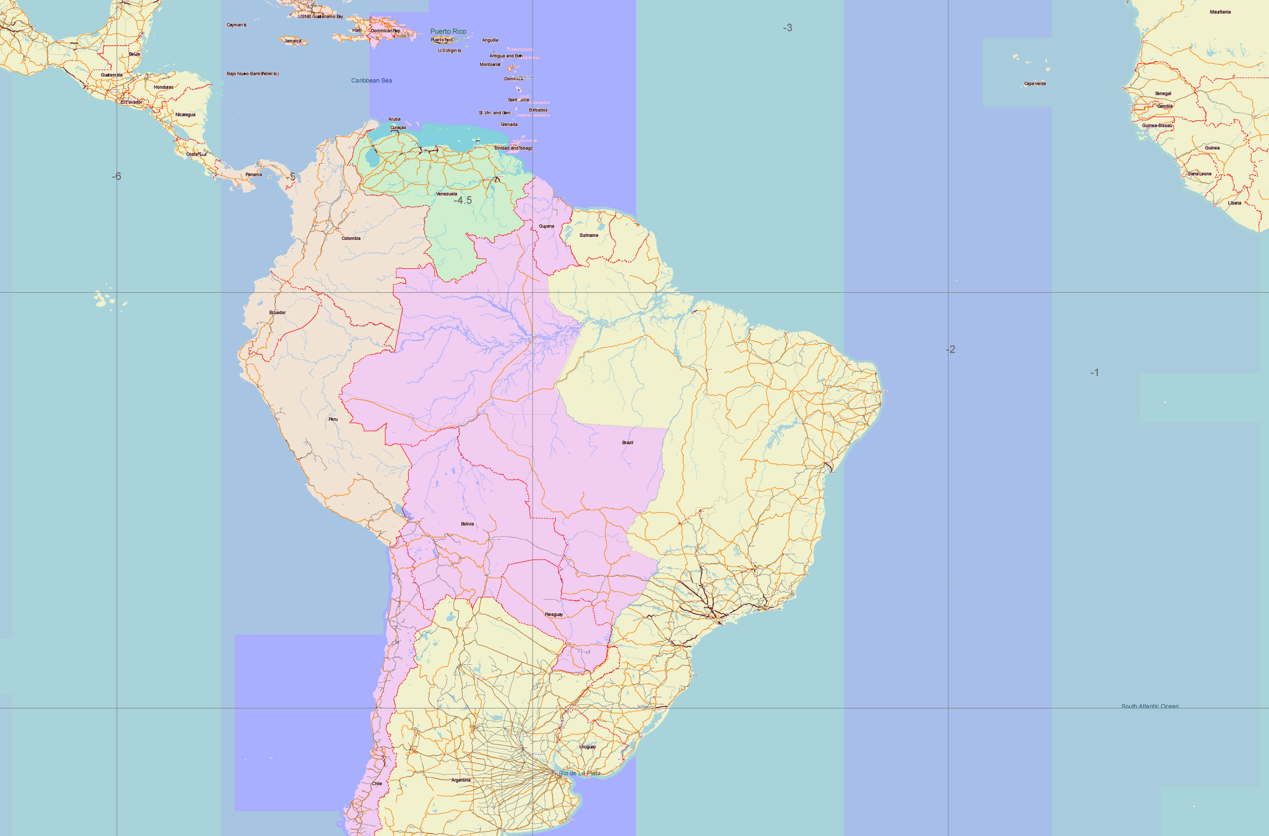 World 1977 Vector Map, High Detailed Road Map in Adobe Illustrator