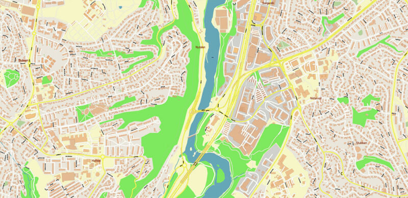 Trondheim Norway Vector Map High Detailed fully editable City Plan - Street Map Adobe Illustrator in layers
