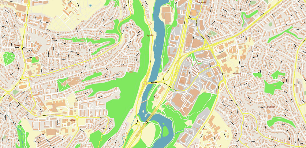 Trondheim Norway Vector Map High Detailed fully editable City Plan - Street Map Adobe Illustrator in layers