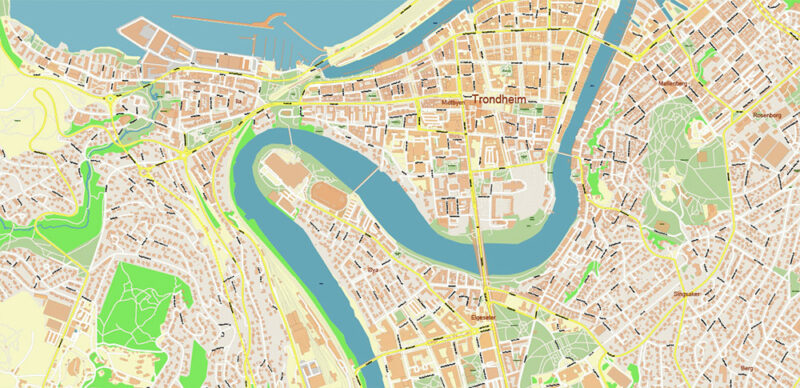Trondheim Norway Vector Map High Detailed fully editable City Plan - Street Map Adobe Illustrator in layers