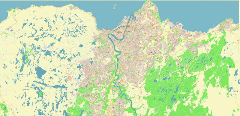 Trondheim Norway Vector Map High Detailed fully editable City Plan - Street Map Adobe Illustrator in layers