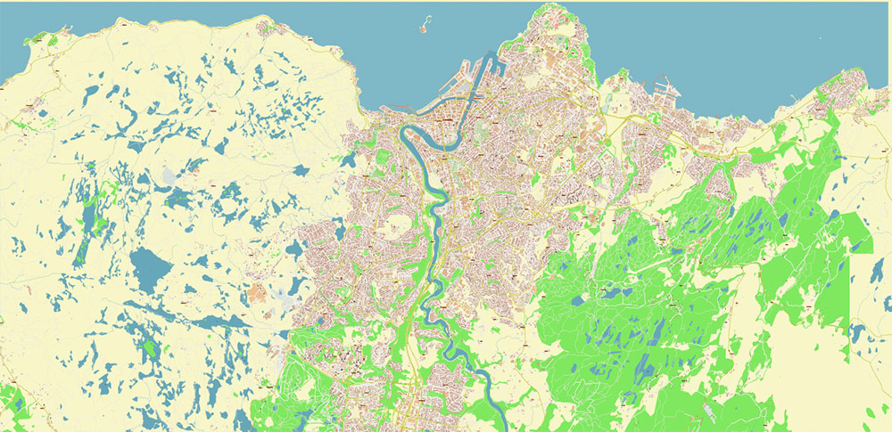 Trondheim Norway Vector Map High Detailed fully editable City Plan - Street Map Adobe Illustrator in layers