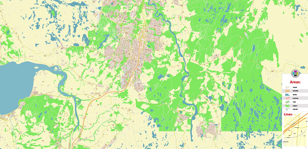 Trondheim Norway Vector Map High Detailed fully editable City Plan - Street Map Adobe Illustrator in layers