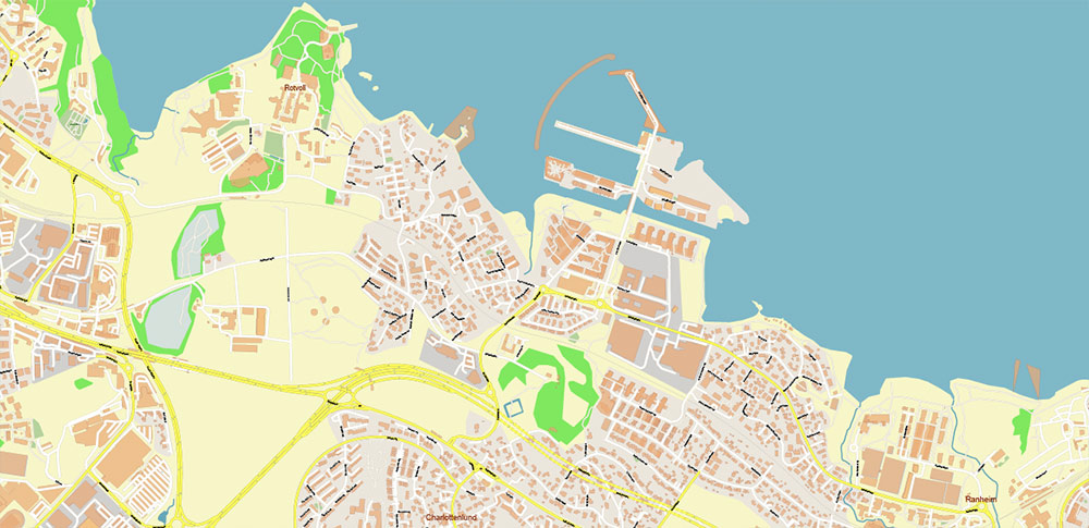 Trondheim Norway Vector Map High Detailed fully editable City Plan - Street Map Adobe Illustrator in layers