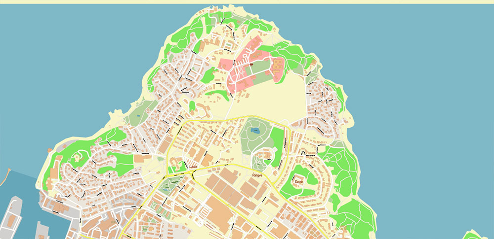 Trondheim Norway Vector Map High Detailed fully editable City Plan - Street Map Adobe Illustrator in layers