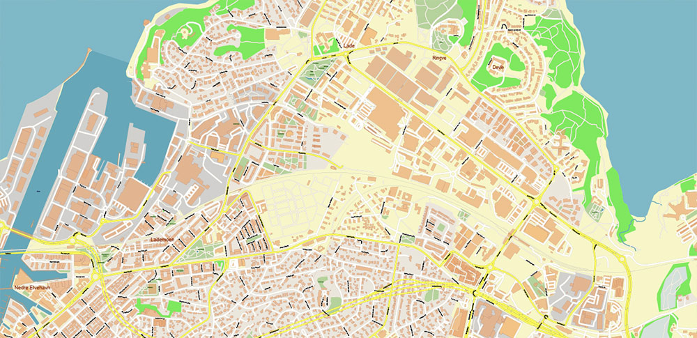 Trondheim Norway Vector Map High Detailed fully editable City Plan - Street Map Adobe Illustrator in layers