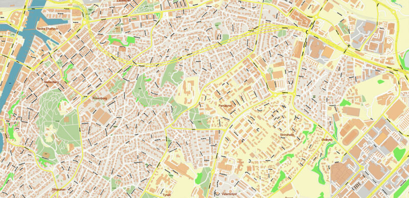 Trondheim Norway Vector Map High Detailed fully editable City Plan - Street Map Adobe Illustrator in layers