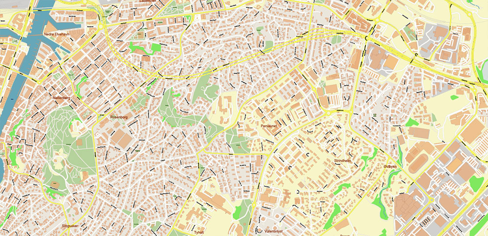 Trondheim Norway Vector Map High Detailed fully editable City Plan - Street Map Adobe Illustrator in layers