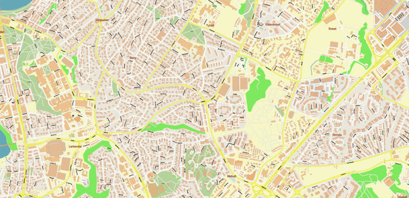 Trondheim Norway Vector Map High Detailed fully editable City Plan - Street Map Adobe Illustrator in layers