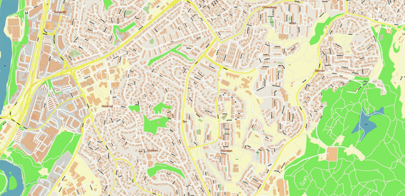 Trondheim Norway Vector Map High Detailed fully editable City Plan - Street Map Adobe Illustrator in layers