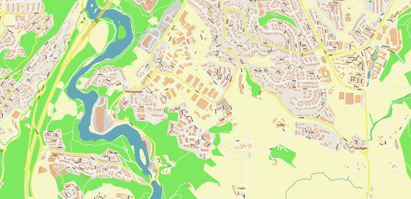 Trondheim Norway Vector Map High Detailed fully editable City Plan - Street Map Adobe Illustrator in layers