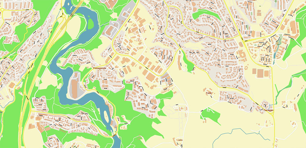 Trondheim Norway Vector Map High Detailed fully editable City Plan - Street Map Adobe Illustrator in layers