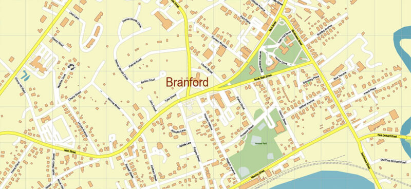 Branford, Connecticut US Map Vector Exact City Plan High Detailed Street Map editable Adobe Illustrator in layers
