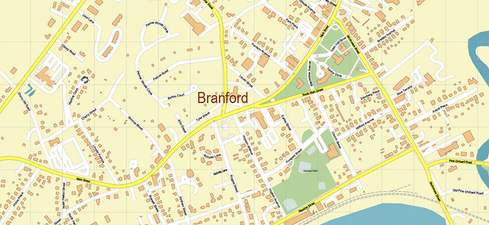 Branford, Connecticut US PDF Map Vector Exact City Plan High Detailed Street Map editable Adobe PDF in layers