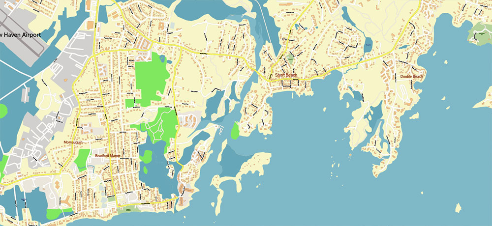 Branford, Connecticut US Map Vector Exact City Plan High Detailed Street Map editable Adobe Illustrator in layers