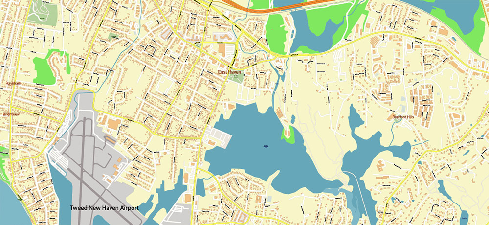 Branford, Connecticut US Map Vector Exact City Plan High Detailed Street Map editable Adobe Illustrator in layers