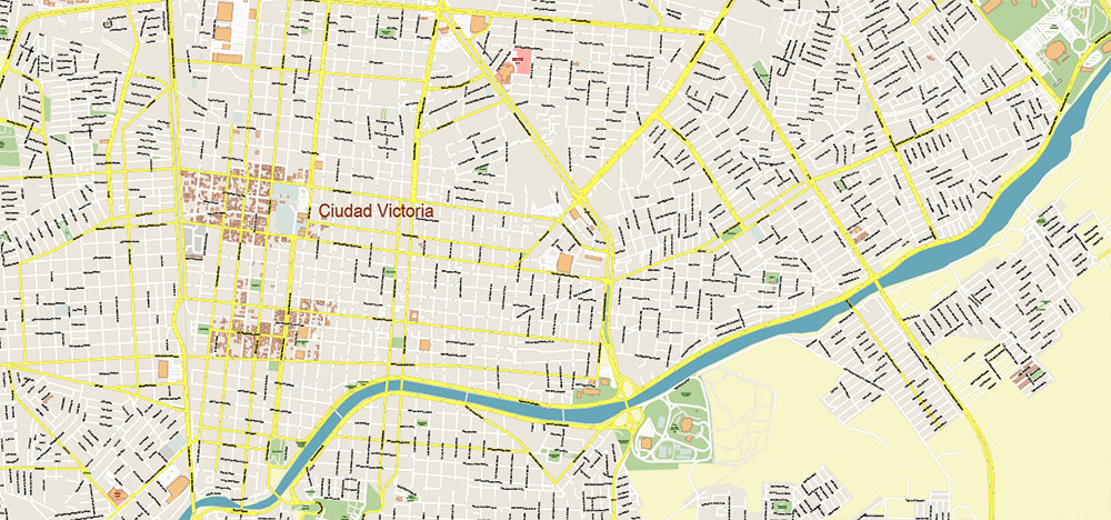 Ciudad Victoria Tamaulipas Mexico Vector Map High Detailed fully editable City Plan - Street Map Adobe Illustrator in layers