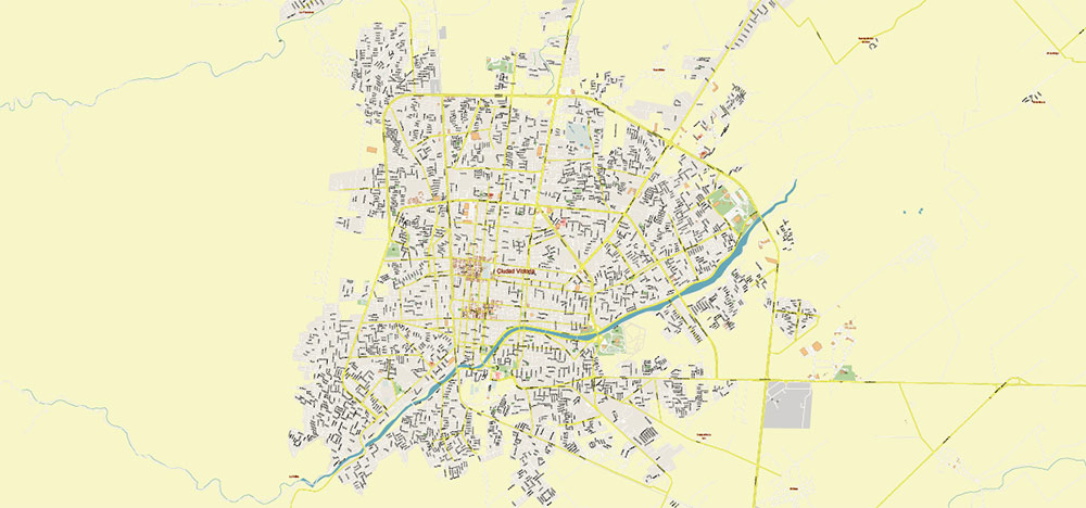 Ciudad Victoria Tamaulipas Mexico Vector Map High Detailed fully editable City Plan - Street Map Adobe Illustrator in layers