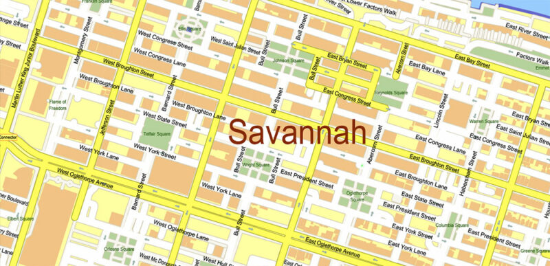South Carolina, Georgia US Counties: Beaufort, Jasper, Effingham, Bulloch, Bryan, and Chatham Map Vector Exact Extra High Detailed Street Map editable Adobe Illustrator in layers