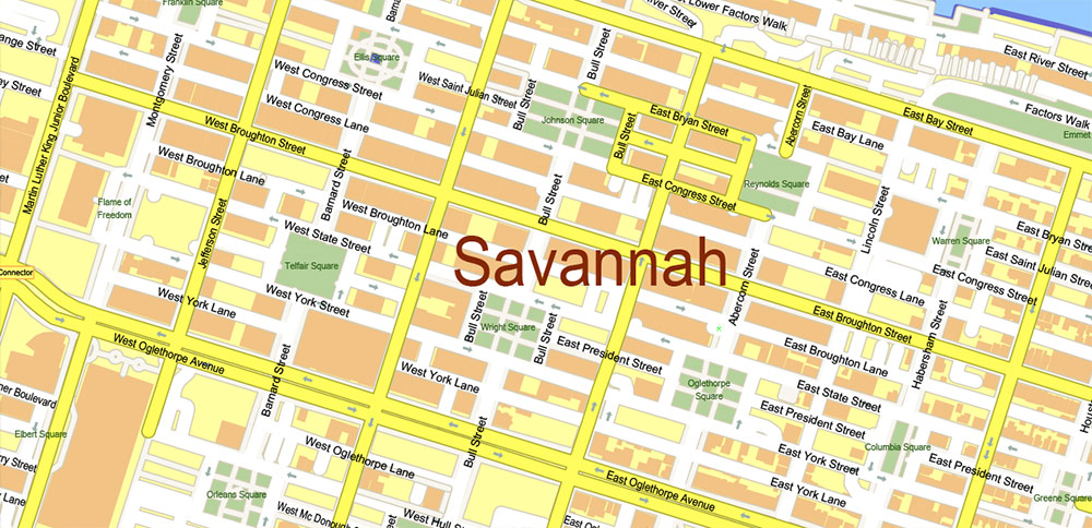 South Carolina, Georgia US Counties: Beaufort, Jasper, Effingham, Bulloch, Bryan, and Chatham Map Vector Exact Extra High Detailed Street Map editable Adobe Illustrator in layers
