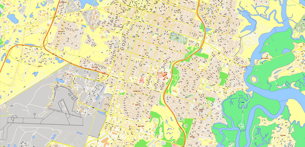 South Carolina, Georgia US Counties: Beaufort, Jasper, Effingham, Bulloch, Bryan, and Chatham Map Vector Exact Extra High Detailed Street Map editable Adobe Illustrator in layers