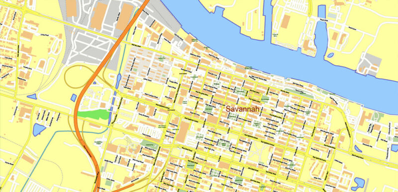 South Carolina, Georgia US Counties: Beaufort, Jasper, Effingham, Bulloch, Bryan, and Chatham Map Vector Exact Extra High Detailed Street Map editable Adobe Illustrator in layers