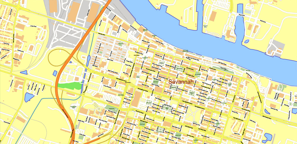 South Carolina, Georgia US Counties: Beaufort, Jasper, Effingham, Bulloch, Bryan, and Chatham Map Vector Exact Extra High Detailed Street Map editable Adobe Illustrator in layers