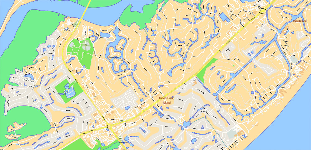 South Carolina, Georgia US Counties: Beaufort, Jasper, Effingham, Bulloch, Bryan, and Chatham PDF Map Vector Exact Extra High Detailed Street Map editable Adobe PDF in layers
